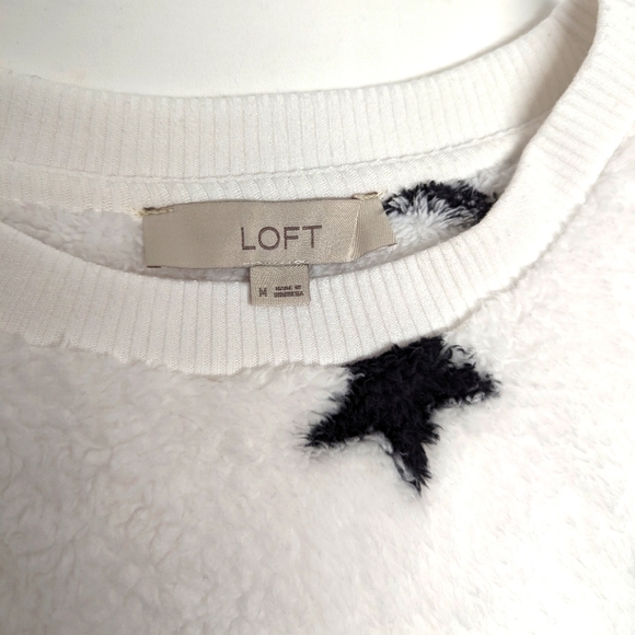 LOFT Sherpa Fleece Sweater White with Black Stars - Extremely Soft - Like New - Picture 6 of 8